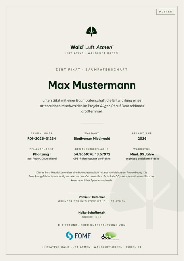 Sample tree sponsorship certificate